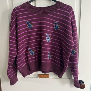 Joseph Purple Sweater with Pink Stripes and Floral Details